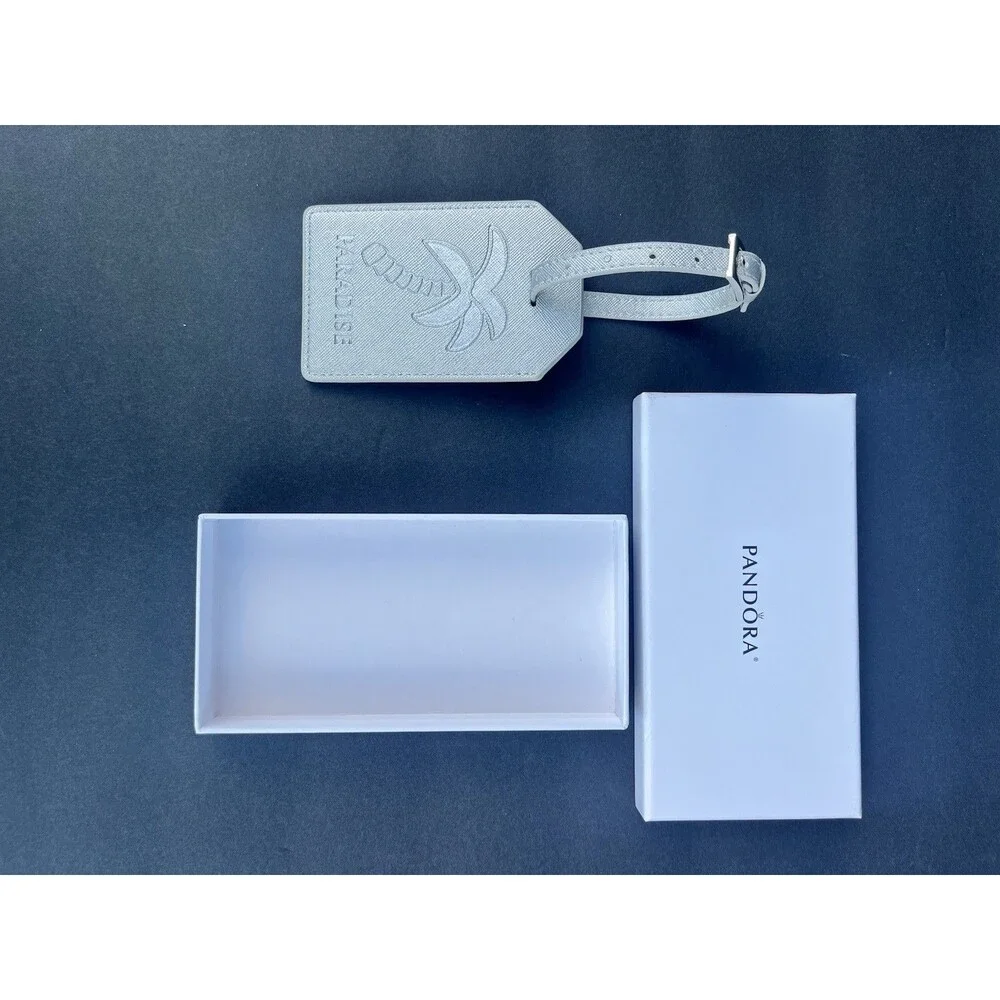 Rare PANDORA Caribbean Exclusive PARADISE silver luggage travel tag Palm TreeNIB